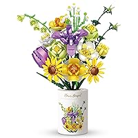 Flower Bouquet Building Kit, 15 Artificial Flowers Building Toys, 921PCS Flower Building Blocks with Flower Pot, Botanical Collection for Home Decoration, for Women Mother Kids 6+Ages