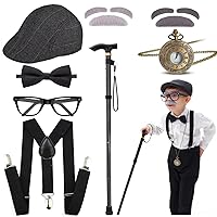 Kids 100 Days of School Costume for Boys - Halloween Old Man Costume Hat Glasses and Grandpa Vest Set for Child