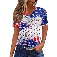 Women's Shirts, T Shirt Tee Casual V Neck Short Sleeved Button Top Tops for Women Summer Oversized, S XXL