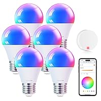 Smart Light Bulbs with Remote Control, LED Light Bulb That Works with Alexa & Google Home, Color Changing Light Bulb, A19 E26 2.4Ghz WiFi Light Bulbs 60 watt equivalent, 800lm Dimmable 6 Pack