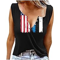 2024 American Flag Tank Tops for Women 4th of July Shirts Ring Hole V-Neck Sleeveless T-Shirt Patriotic Tees Blouses