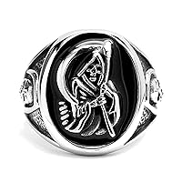 Men's Stainless Steel Casted Grim Reaper Ring with Enamel Sizes 8 to 14