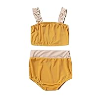 Little Girl Outfits 5t Toddler Girls Sleeveless Ribbed Vest Tops T Shirt Shorts Outfits Checke Sweat Suit (Yellow, 6-9 Months)