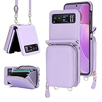 Wallet Case for Motorola Moto Razr 2023 [Not fit Razr Plus 2023], [RFID Blocking] Moto Razr 2023 Phone Case Crossbody Strap Card Holder Women Girls Leather Motorola Razr 2023 Case Purple