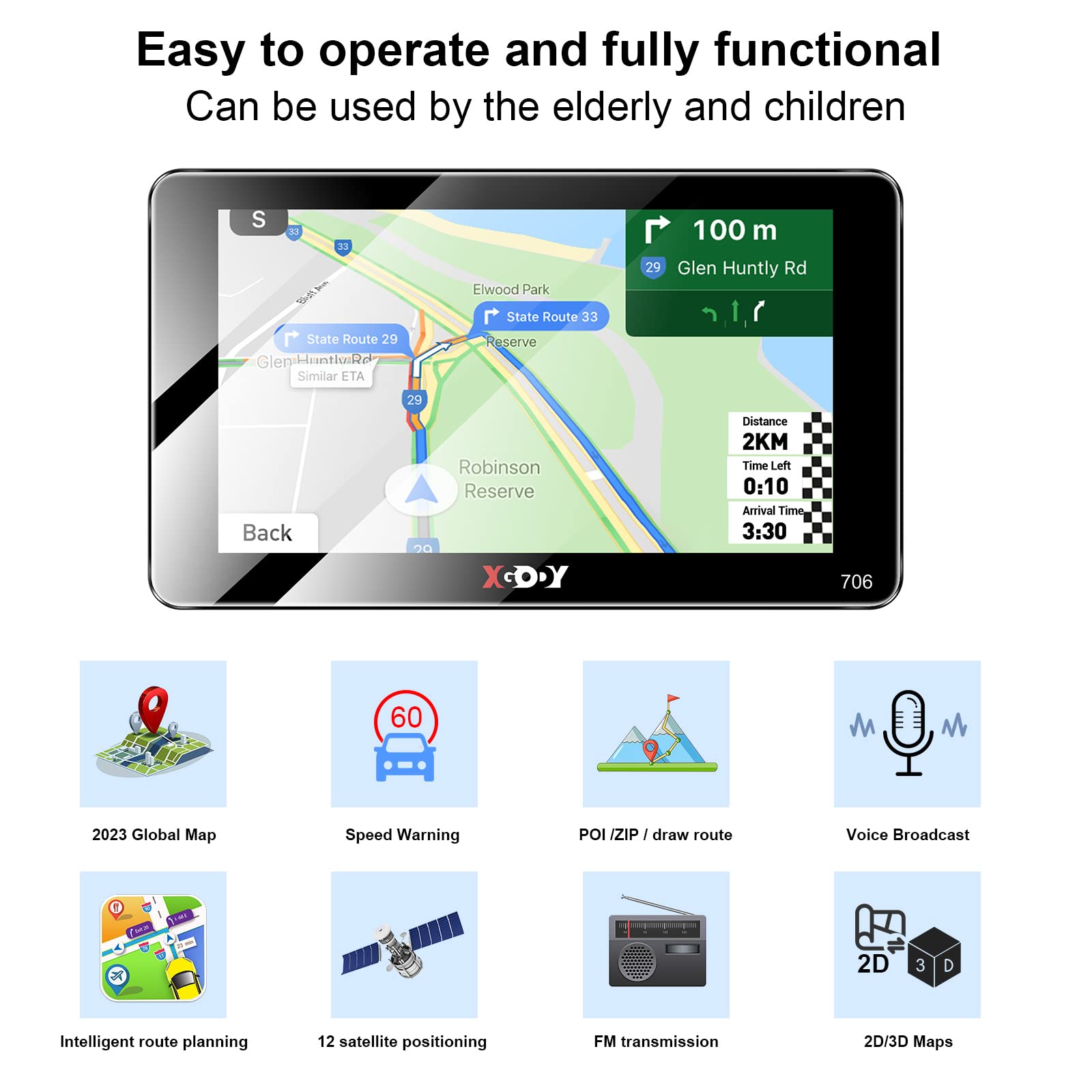 XGODY GPS Navigation for car 2.5D Screen 7 inch 2023 maps car GPS for car Truck GPS Commercial Drivers semi Trucker Navigation System 8GB 256M with Voice Guidance Free Lifetime map Updates