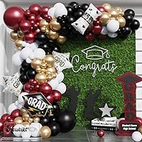 2024 Burgundy Graduation Party Decorations, Burgundy Gold Black Balloon Garland Arch with GRAD Foil Balloons for Graduation Birthday Congrats Grad High School & College Celebrations