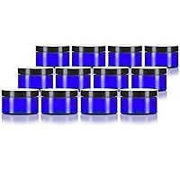 4 oz Cobalt Blue PET Plastic Low Profile Jar with Black Lids (12 pack) Refillable Empty Containers
