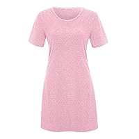 Women's Swing Loose T-Shirt Fit Comfy Casual Flowy Cute Tunic Dress Short Sleeve Crewneck Solid Ladies Loose Mini Dress