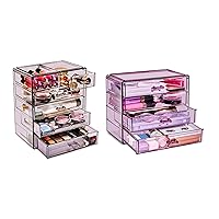 Sorbus 6 Drawer Makeup Tower + 4 Drawer Wide Cosmetic Organizer Bundle: Includes 2 Acrylic Makeup Organizers - Great for Vanity Storage - Jewlery, Beauty, & Bathroom Organizer