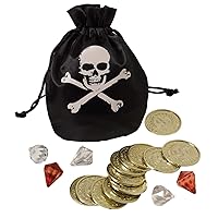 amscan Skull Treasure Black Pouch with Coins & Gems - 1 Set (12 Coins & 5 Gems) - Perfect for Costumes, Parties & Fun Photos