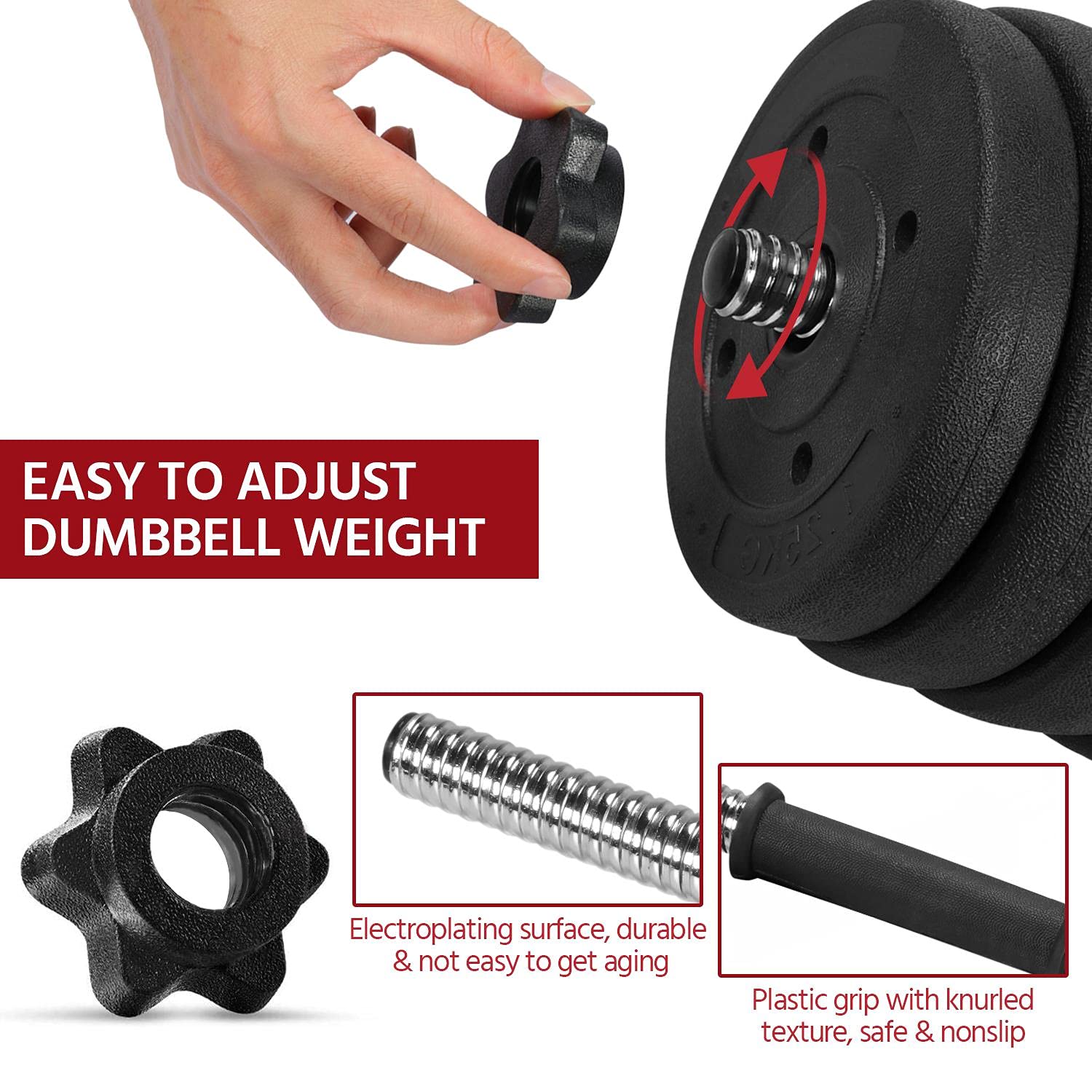 Yaheetech 66LB Adjustable Exercise & Fitness Dumbbells Set Dumbbell Pair Lifting Dumbbells Weight Set for Home Gym Strength Training w/ Non slip grip