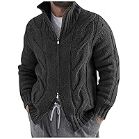Men's Double-Zip Stand Collar Cardigan Sweaters Vintage Slim Fit Cable Knitted Sweater Cardigans Thick Warm Sweaters