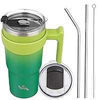 20oz Tumbler with Handle and 2 Straw 2 Lid, Insulated Water Bottle Stainless Steel Vacuum Cup Reusable Travel Mug,Matcha Green