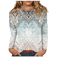 Sexy Shirts for Women Fashion Flower Print Round Neck Long Sleeve Fall Tops Tees Casual Winter Trendy Clothes