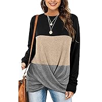 Jescakoo Tunic Tops For Leggings For Women Twist Front Long Sleeve Crew Neck Shirts