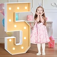 4FT Marquee Light up Numbers, [Quick Assembly] Large Marquee Number for 5th 50th Birthday Decorations, Giant Mosaic Numbers Balloons Frame for Party Wedding Anniversary Decor, Number 5