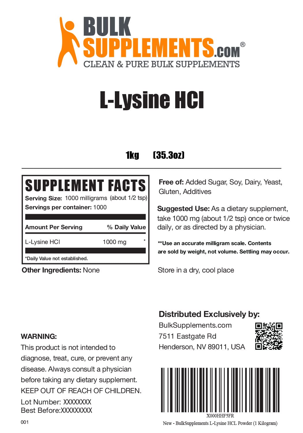 BULKSUPPLEMENTS.COM L-Lysine Powder (L-Lysine HCL) 1KG, with L-Proline Powder 1KG, L-Glutamine Powder 1KG, & Glycine Powder 1KG Bundle