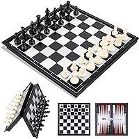 Chess and Checkers Set Backgammon 3in1 Chess Board Game Travel Game Magnetic Chess Game Set for Kids Portable Folding Chessboard 7.5