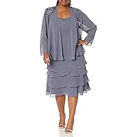 S.L. Fashions Women's Plus Size Two Piece Embellished Jacket Dress