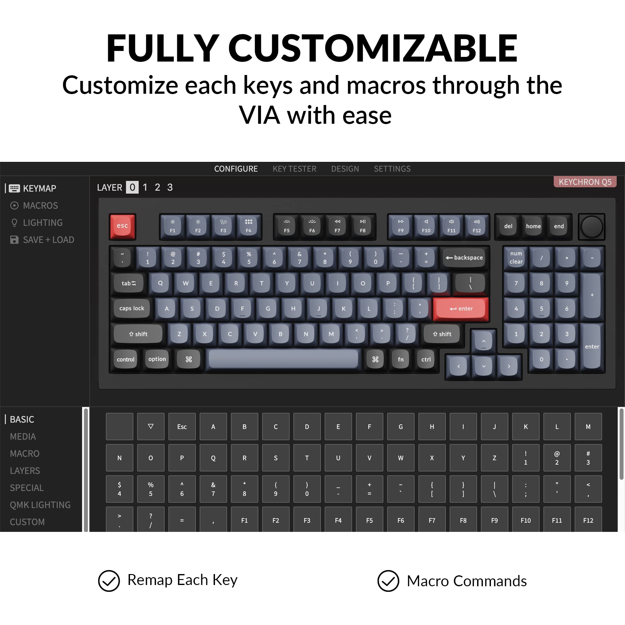 Keychron Q5 Wired Custom Mechanical Keyboard Knob Version, 96% Layout QMK/VIA Programmable Macro with Hot-swappable Gateron G Pro Red Switch Double Gasket Compatible with Mac Windows Linux (Black)