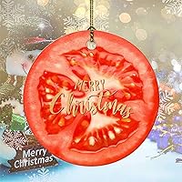 Merry Christmas Fruit Pattern Tomato Ceramic Ornament Christmas Decorations Ornaments Double Sides Printed Ornament Souvenir with Gold String for Christmas Trees Elegant Decor 3