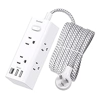 10 Ft Small Power Strip Surge Protector for Travel Office Dorm Home, Extension Cord with 6 Widely Outlets 3 USB Ports (1 USB C), 3-Side Outlet Extender Strip, Flat Plug, Wall Mount