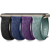 DaQin 4 Pack Floral Engraved Band Compatible with Apple Watch Band 38mm 40mm 41mm 42mm 44mm 45mm 49mm Women Girl, Cute Fancy Soft Silicone Sport Strap for Apple Watch Series 9 8 7 6 5 4 3 2 1 SE Ultra