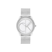 Calvin Klein Analogue Quartz Watch Unisex with Silver Stainless Steel Mesh Bracelet - 25200032, Silver White, bracelet