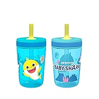 Zak Designs 15oz Baby Shark Kelso Tumbler Set, BPA-Free Leak-Proof Screw-On Lid with Straw Made of Durable Plastic and Silicone, Perfect Bundle for Kids (2pcs Set)