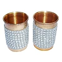 Pure Copper Silver Crystal Studded Glass Set