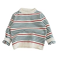 Infant Boys Girls Baby Long Sleeve Round Neck Stripe Print Knitted Sweater Autumn Winter Warm Winter Sweater