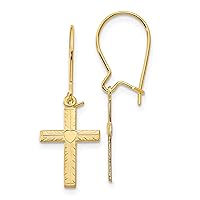 14k Yellow Gold Polished & Satin Cross Earrings - Religious Jewelry