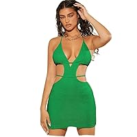 Cut Out Waist Tie Backless Halter Neck Bodycon Dress