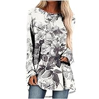 Leopard Print Workout Shirts for Women Floral Tie Dye Tee Tops Long Sleeves Round Neck Tunic T-Shirt Fall Spring