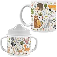 Mama and Mini Cups - Mommy & Me Mug Sets - 1 Ceramic Mama Mug & 1 Melamine Mini Mug with Removable Clear Lid - BPA Free, Top Shelf Dishwasher Safe Mommy and Me Cups - Woodland Critters