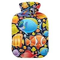 Hot Water Bottles with Cover Underwater Tropical Fish Hot Water Bag for Pain Relief, Hot Cold Compress, Hand Feet Warmer 2 Liter
