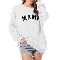 Oversized Mama Crewneck Sweatshirts for Women Letter Print Graphic Mom Life Casual Pullover Loose Fit Trendy Hoodie