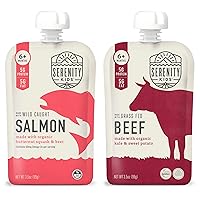 Serenity Kids Surf & Turf Baby Food Pouches Bundle | 6 Each of Wild Caught Salmon & Grass Fed Beef (12 Count)