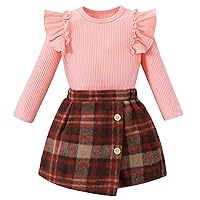 WZTYYDS Baby Girl Clothes 2t 3t 4t Long Sleeve Knit Sweater Tops and Pleated Skirt Set Toddler Fall Outfits