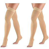 Truform Compression 20-30 mmHg Thigh High Open Toe Dot Top Stockings Beige, Medium, 2 Count