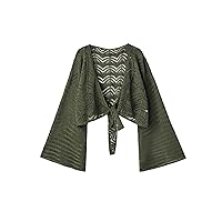 SHENHE Women's Plus Size Tie Front Bell Sleeve Pointelle Knit Loose Crop Cardigan Sweater