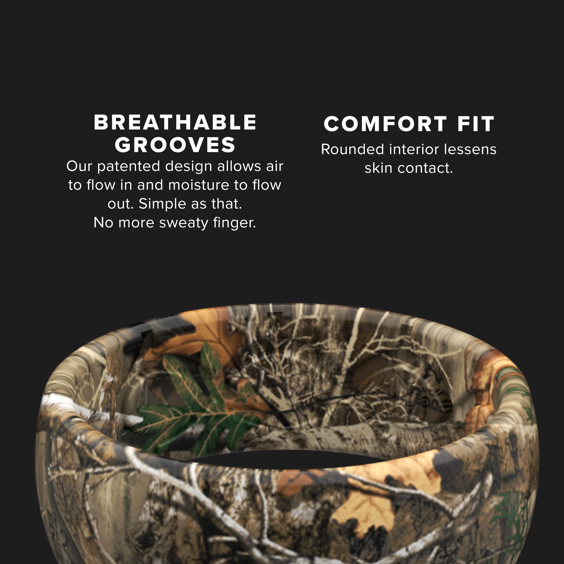 Groove Life RealTree Camo Silicone Ring - Breathable Rubber Wedding Rings for Men, Lifetime Coverage, Unique Design, Comfort Fit Ring
