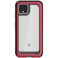 Ghostek Atomic Slim Pixel 4 Clear Case with Super Tough Space Metal Bumper Design Military Grade Heavy Duty Protection Wireless Charging Compatible Cover for 2019 Pixel 4 (5.7 Inch) - (Red)