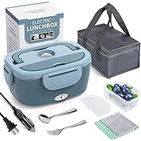 Electric Lunch Box Food Heater, 3 in 1 Ultra Quick Heated Lunch Boxes for Adults, 12V/24V/110V Portable Food Warmer for Car/Truck/Office With Fork Spoon and Insulated Carry Bag