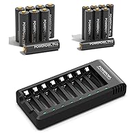 POWEROWL Goldtop Rechargeable AA AAA Batteries PRO w/Charger, 8 & 8 Count