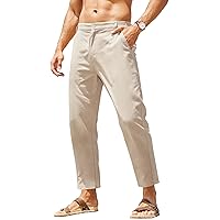 COOFANDY Men's Cotton Linen Pants Elastic Waist Lightweight Casual Pants Slim Fit Yoga Beach Pants with Pockets