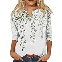 3/4 Length Sleeve Womens Tops Dressy Casual Floral V Neck Blouses & Button-Down Shirts Summer Tops Basic 2024 S-3XL