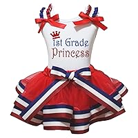 Petitebella Bling 1st Grade Princess White Top Red Blue Stripe Petal Skirt Nb-8y