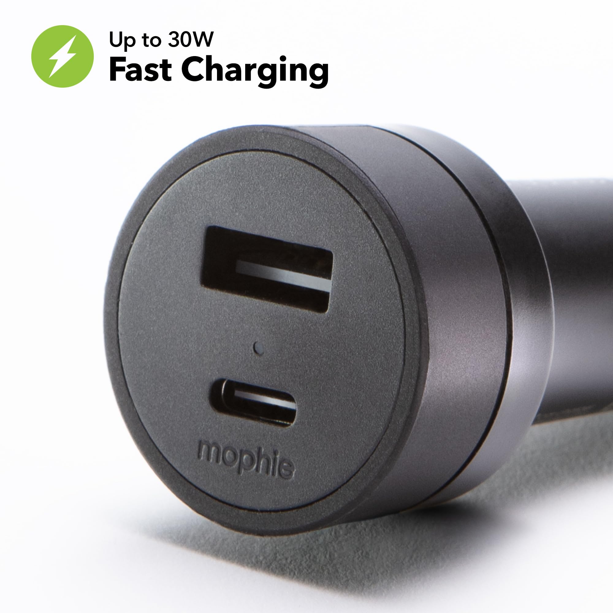 mophie 42W Dual USB-C + USB-A Car Charger, Universal AUX Compatibility, LED Indicator, Fast Charging, Multi-Device