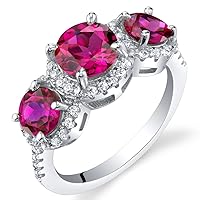 PEORA 925 Sterling Silver Three-Stone Past, Present and Future Anniversary Ring, Various Gemstones, Sizes 5 to 9